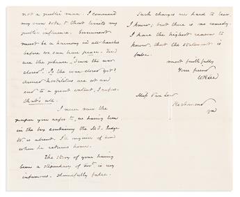 (CIVIL WAR.) William Raymond Lee. Letter to famed Richmond Unionist spy Elizabeth Van Lew, reflecting on the war.